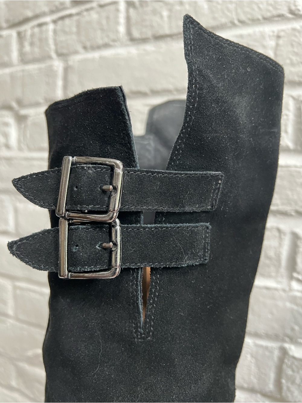 SOLE SOCIETY Black Suede Over the Knee Boots with Low heel Lug sole Buckles - Picture 12 of 16